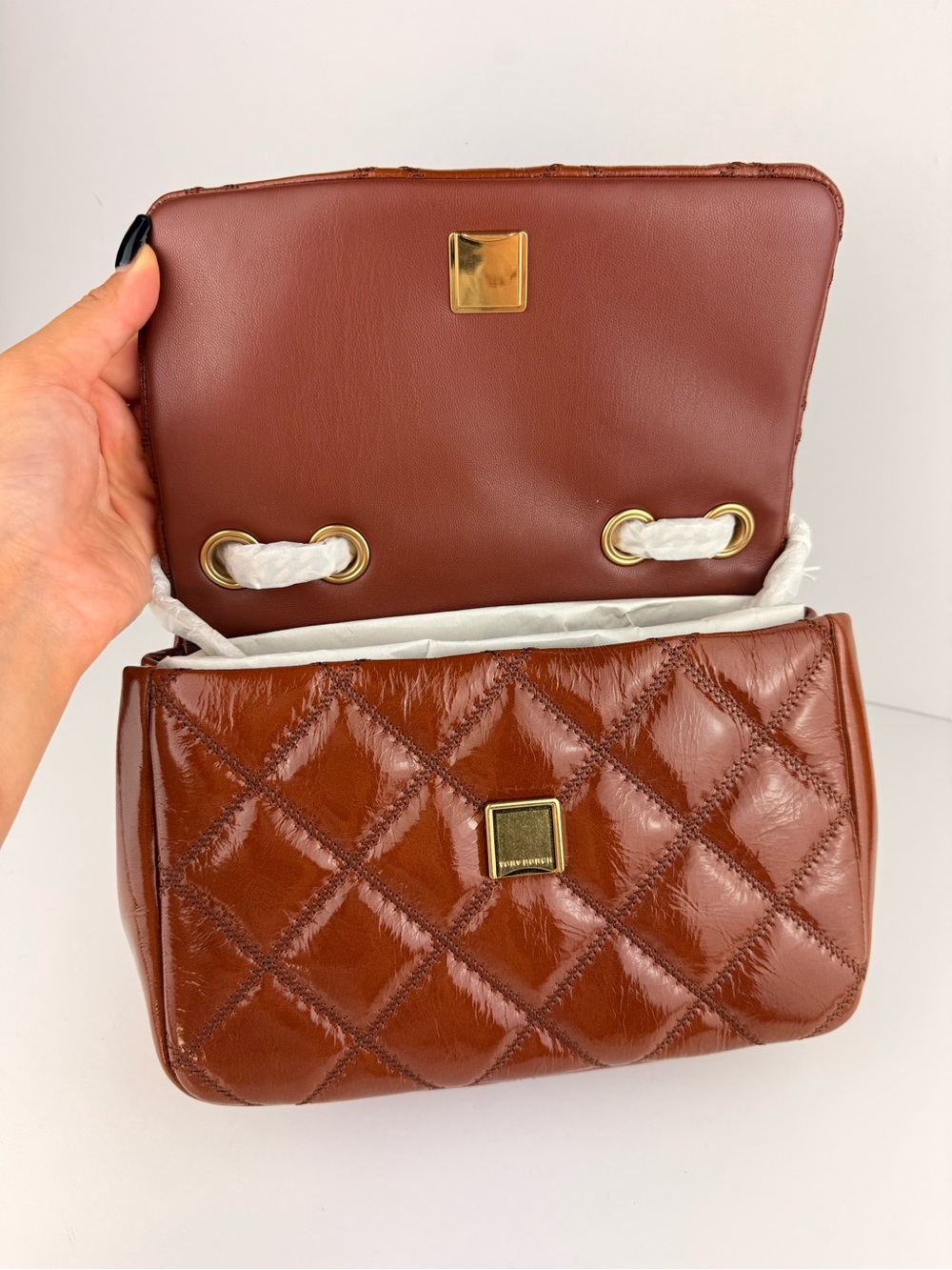 Tory Burch Willa Shine Small Quilted Shoulder Bag Java $645 - Picture 10 of 16